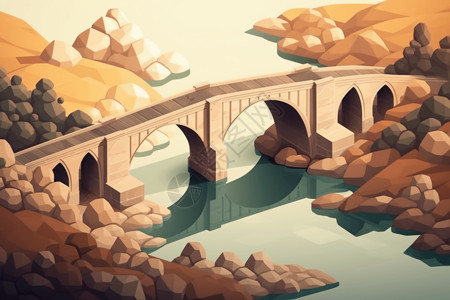 历史悠久的桥梁平面插图插画