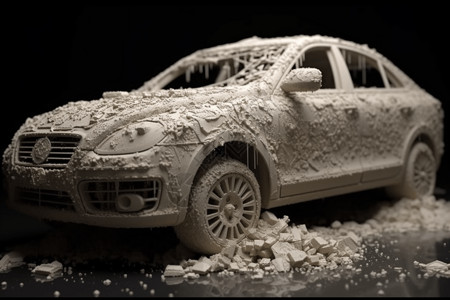 车被雪覆盖冰雹袭击汽车3D模型设计图片