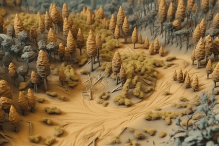 野火后森林的概念黏土模型图片