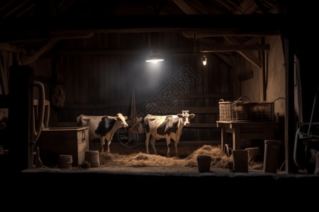 喝牛奶的奶牛农场谷仓中养殖奶牛创意概念图设计图片