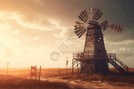 乡村农场风车的创意概念图图片