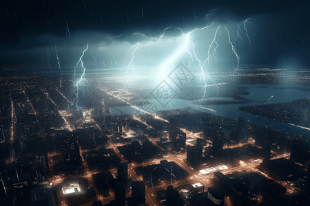 闪电暴击未来城市3D概念图图片