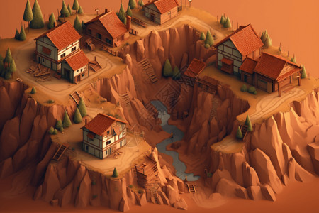 山体滑坡袭击村镇的黏土模型设计图片