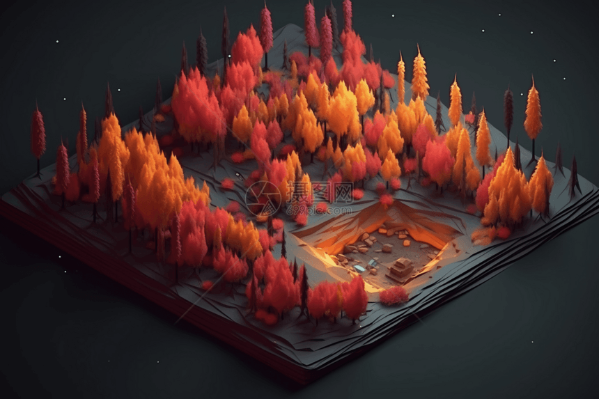 野火燃烧森林黏土模型图片
