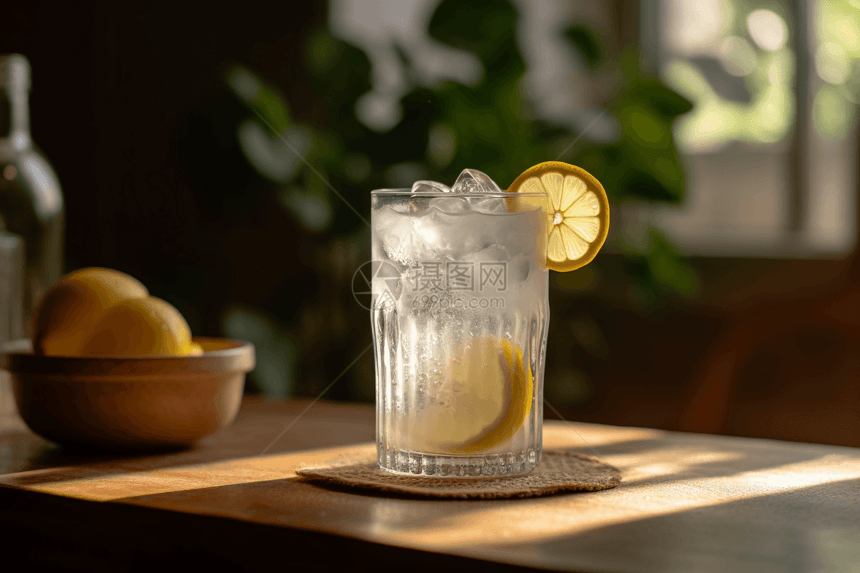 玻璃杯可容纳清爽的柠檬水图片