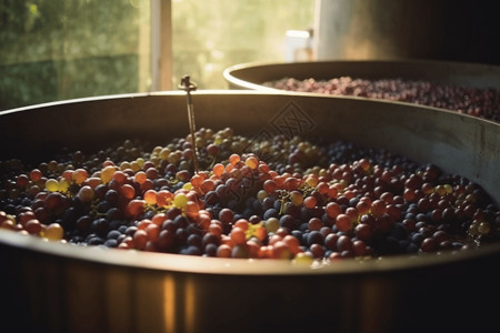 发酵葡萄在葡萄园酿酒高清图片