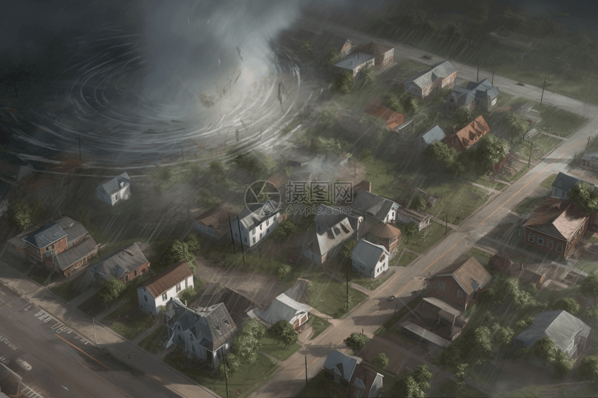 龙卷风对小镇的破坏概念图图片