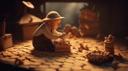 蜂巢养蜂人的3D黏土概念模型背景图片