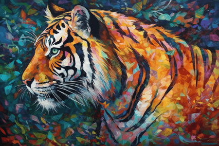 头部绘画素材色彩斑斓的老虎插画