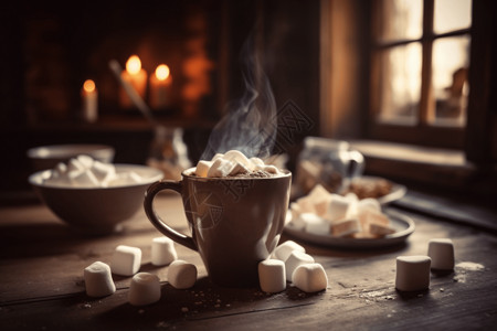 乡村小屋与热巧克力背景图片