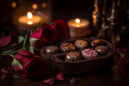 玫瑰情人节心形巧克力盒背景图片