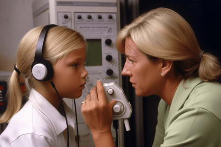 妈妈陪孩子测试听力图片