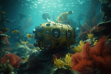 探索珊瑚礁的水下机器人设计图片