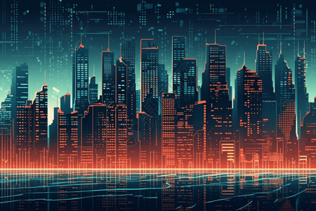 未来城市天际线平面插画图片