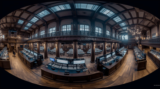 室内360度全景图金融交易大厅的3D全景图背景