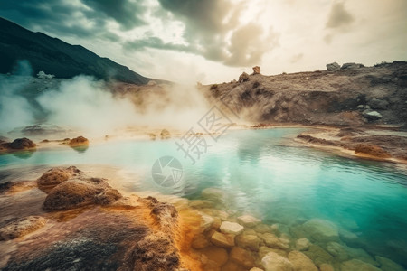 地热能丰富的天然地热温泉背景