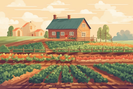 种植土豆一个种植新鲜蔬菜的小农场插画
