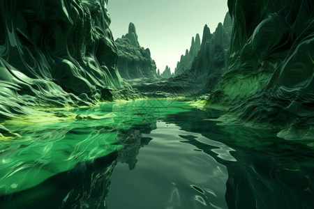 绿色动感山脉河流背景图片
