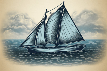 大帆船大海中的帆船插画