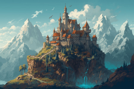 插画风中世界城堡背景图片