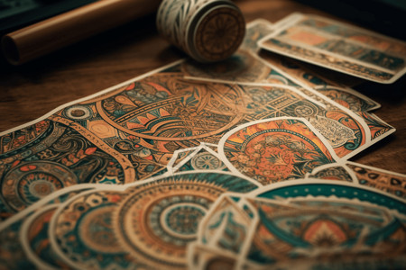 传统纺织品图案的贴纸图片