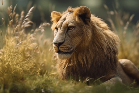一只大狮子在草原上高清图片