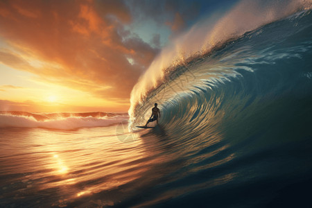冲浪者在海洋背景下骑行的波浪背景图片
