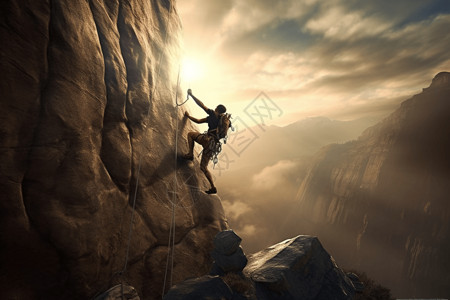 挑战极限海报攀岩者的真实照片背景