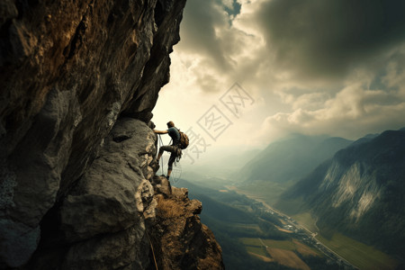 真实的自己攀岩者攀登山峰的真实照片背景