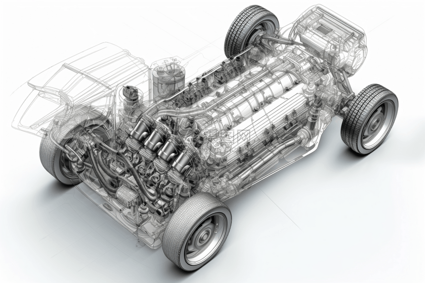 白色背景下的汽车发动机图片
