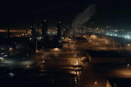 夜间工业景观鸟瞰图图片