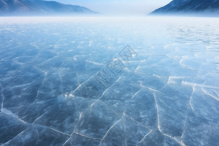 西伯利亚贝加尔湖冬季冰面上的表面冰图片