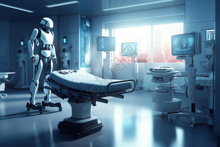 病房里的机器人护士背景图片