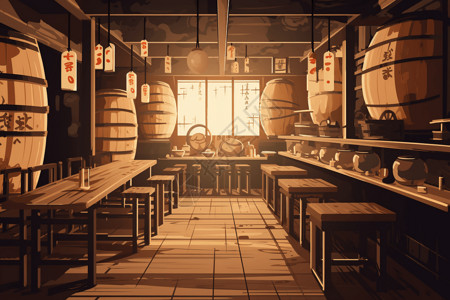 传统居酒屋创意插图背景图片