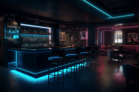 科技感酒吧区3D概念图设计图片