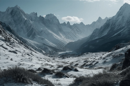 覆盖积雪的山谷背景图片