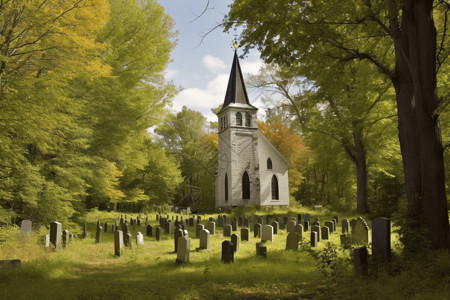 乡村教堂的墓地图图片