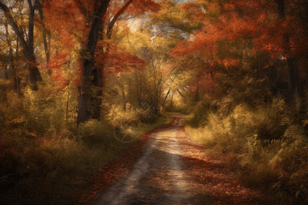 秋季乡间小路艺术插图图片