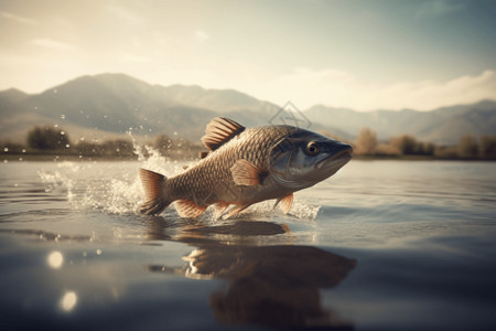 一条从河里跳出来的鱼图背景图片