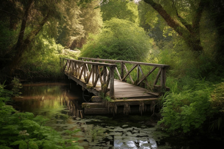 乡村河流上的老式木桥图片