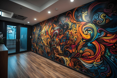 内部走廊彩色壁画背景图片