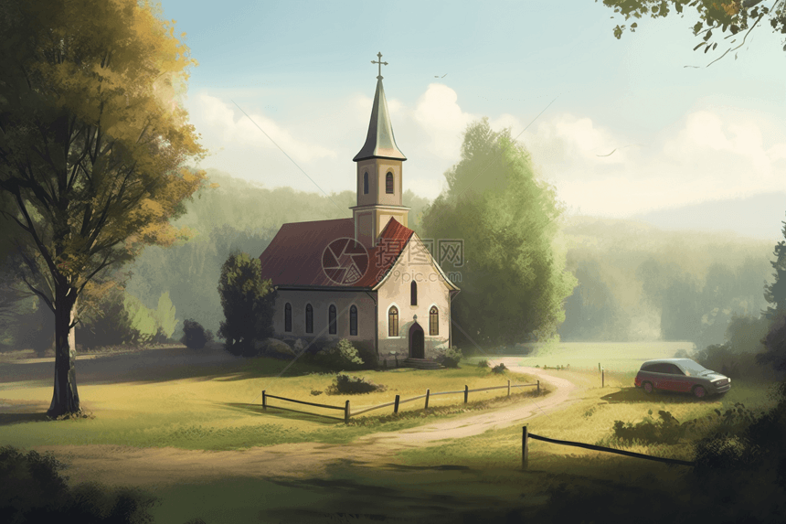 乡村教堂平面插图图片