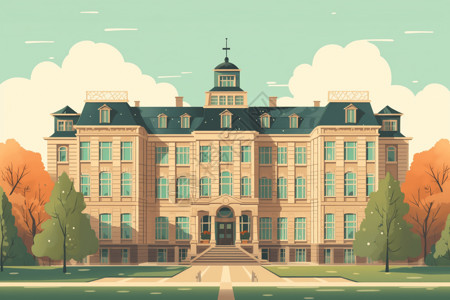 大学行政大楼创意插图背景图片