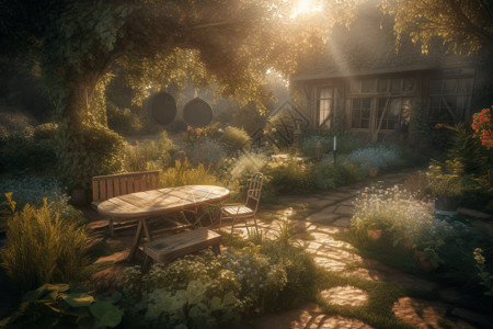 森林中的秘密花园3D概念图背景图片