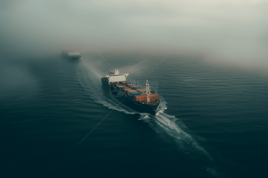 一艘货船在海面上航行图片