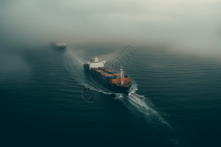 一艘货船在海面上航行图片