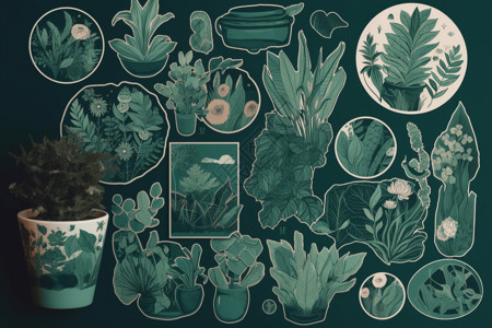 植物贴纸插图背景图片