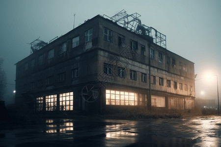 工业工厂的夜间外部图图片
