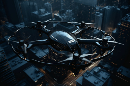 城市中飞行的无人机背景图片