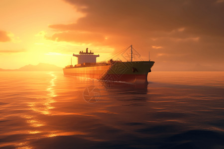 海洋中行驶的货船背景图片